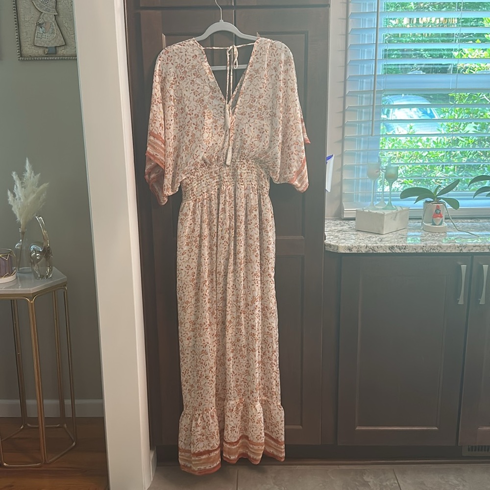 Lovestitch Cream and Orange Floral Maxi Dress with Gold Details